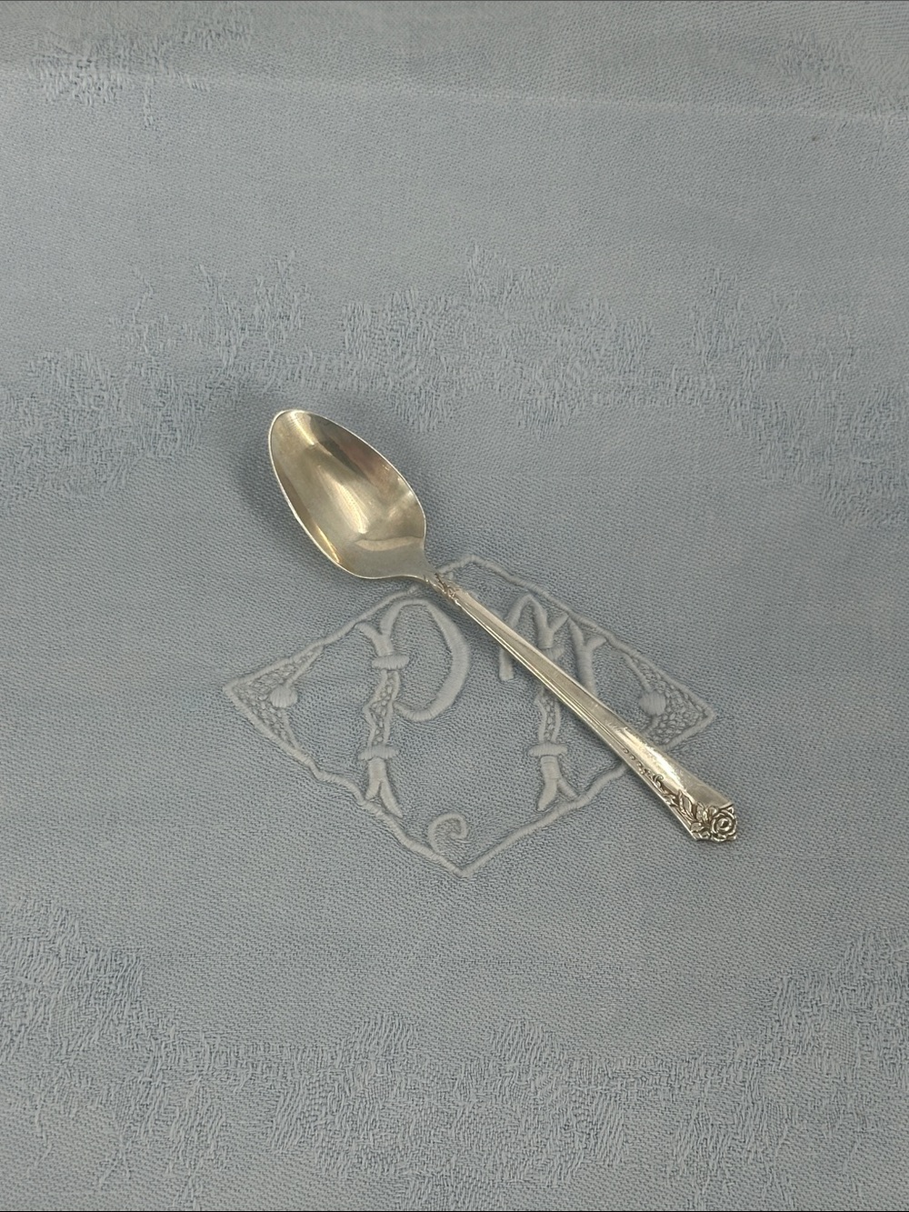 Damask Rose Heirloom Sterling Demitasse Spoon. 4 1/8" in Length